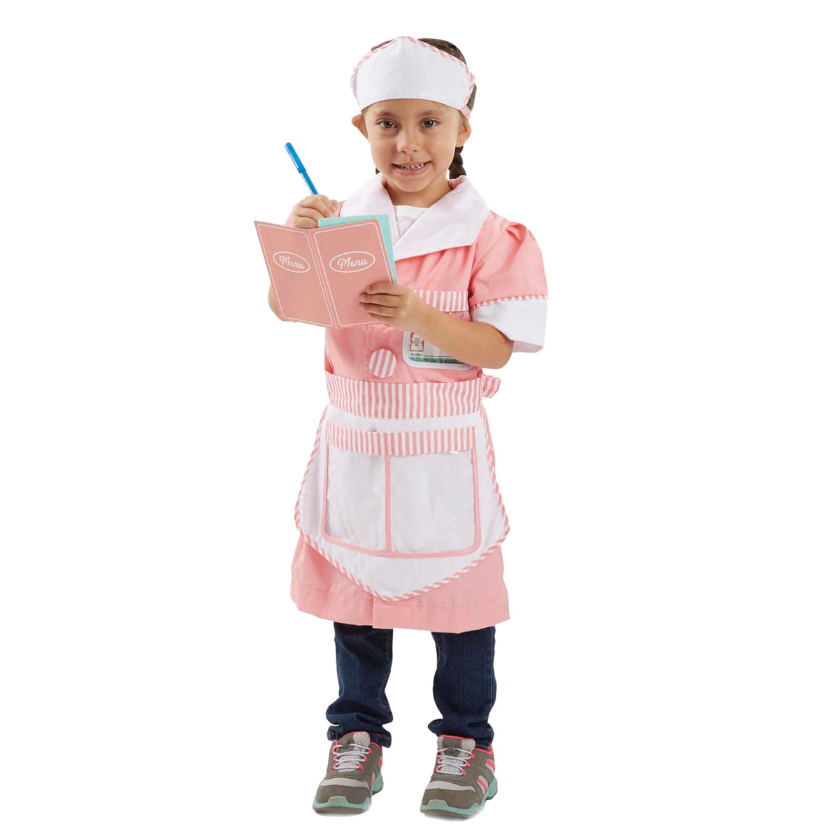 Ready-to-personalize name tag adds realism to the Melissa and Doug Waitress costume