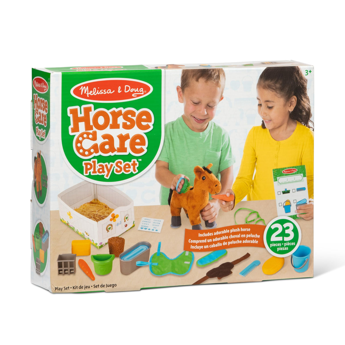 Melissa & Doug wash pail and sponge with feeding accessories for hands-on care.