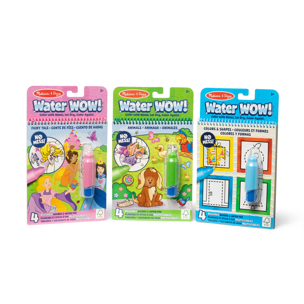 Melissa & Doug Water Wow 3-Pack colors-shapes pad reveals colors with water for learning.