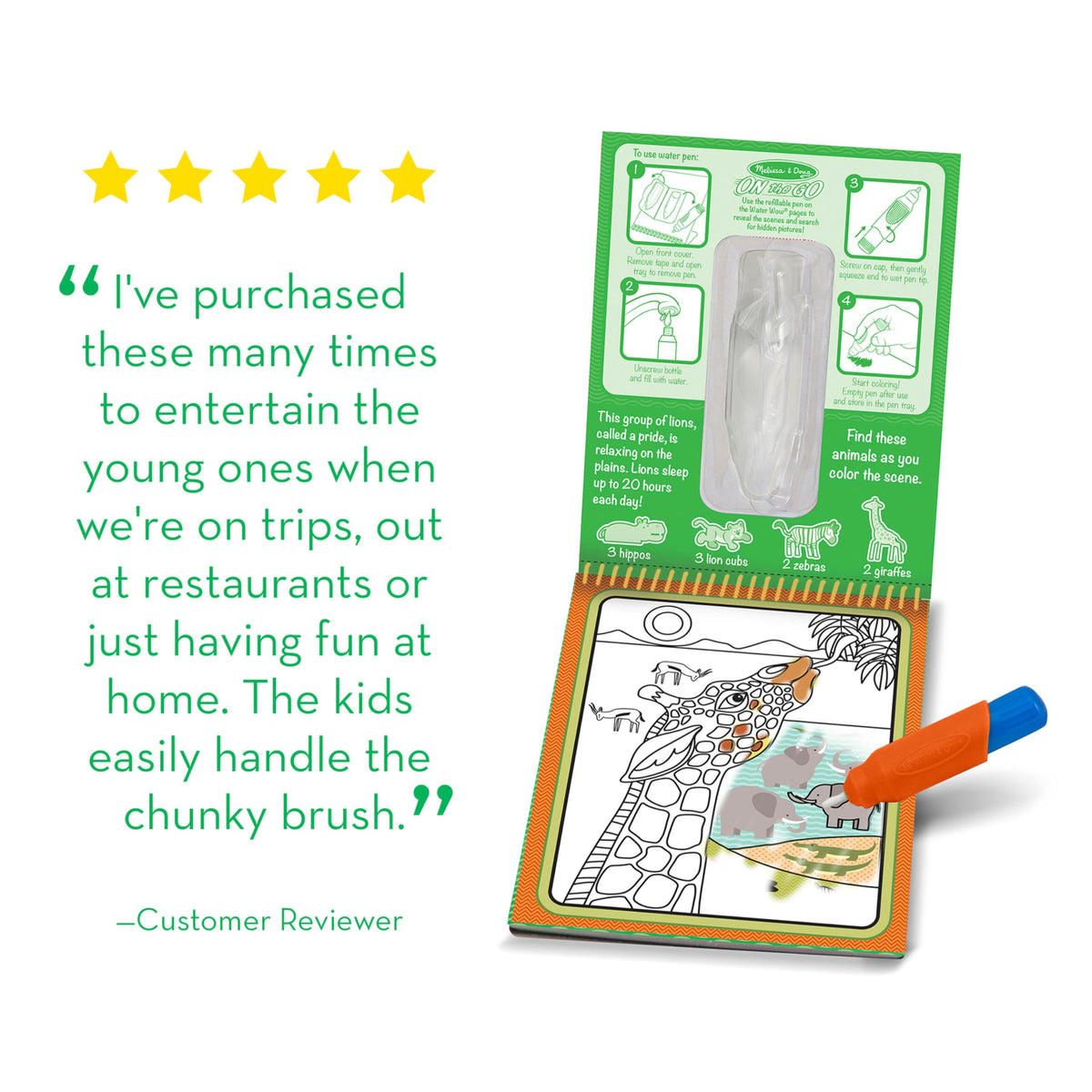 Melissa & Doug Water Wow highlights with water brush bring drawings to life.