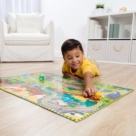 Melissa & Doug wind-up dinos close-up on track grooves for guiding motion