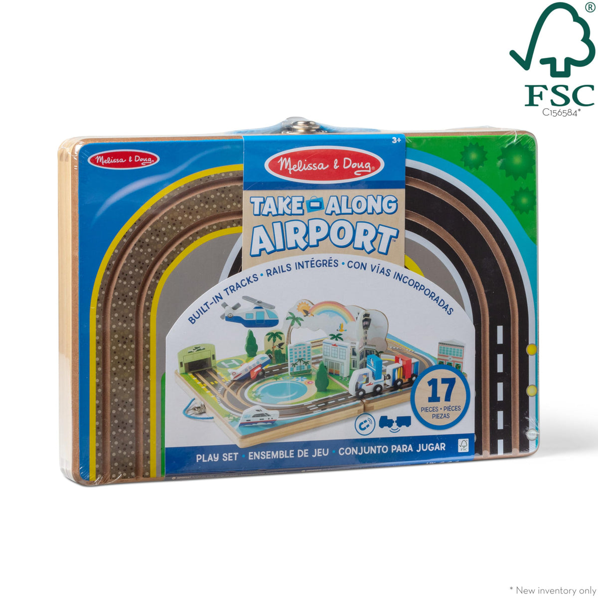 Melissa and Doug wooden airplane on tracks for motor skill building
