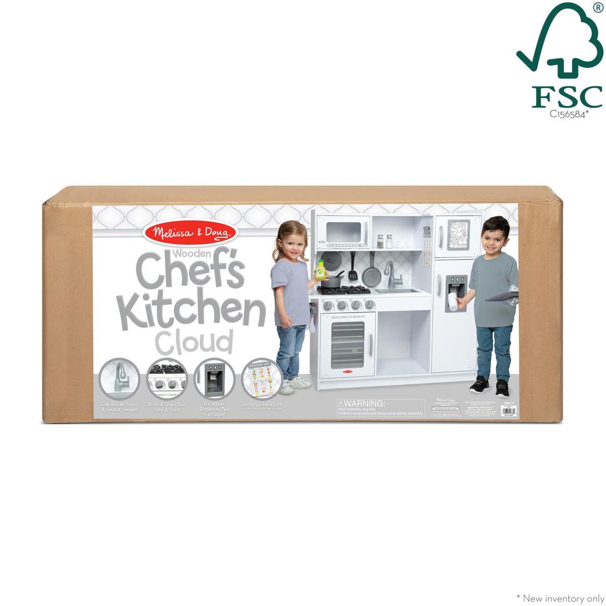 Melissa & Doug wooden chef’s kitchen stovetop with turning dials for pretend cooking.