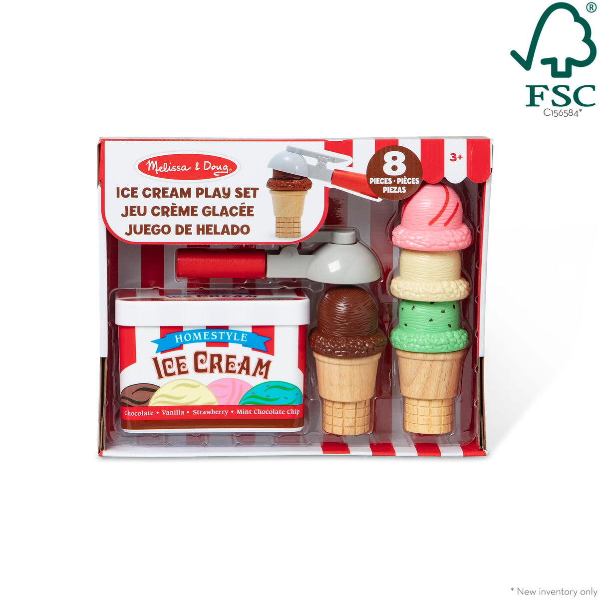 Melissa & Doug wooden cones are perfect for stacking and serving pretend ice cream.