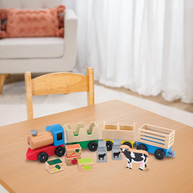 Melissa & Doug wooden farm train eco-packaging—reduces waste and supports responsible playroom setup.