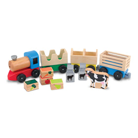 Melissa & Doug wooden farm train engine—colorful, sturdy, and ideal for imaginative play.