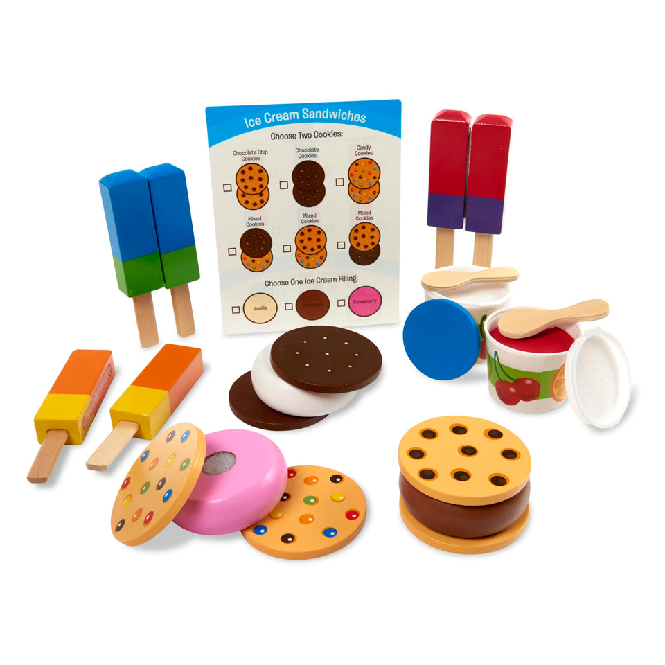 Melissa & Doug Wooden Frozen Treats full set for imaginative pretend play.