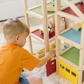 Melissa & Doug hi-rise dollhouse bedroom furniture arrangement for cozy spaces