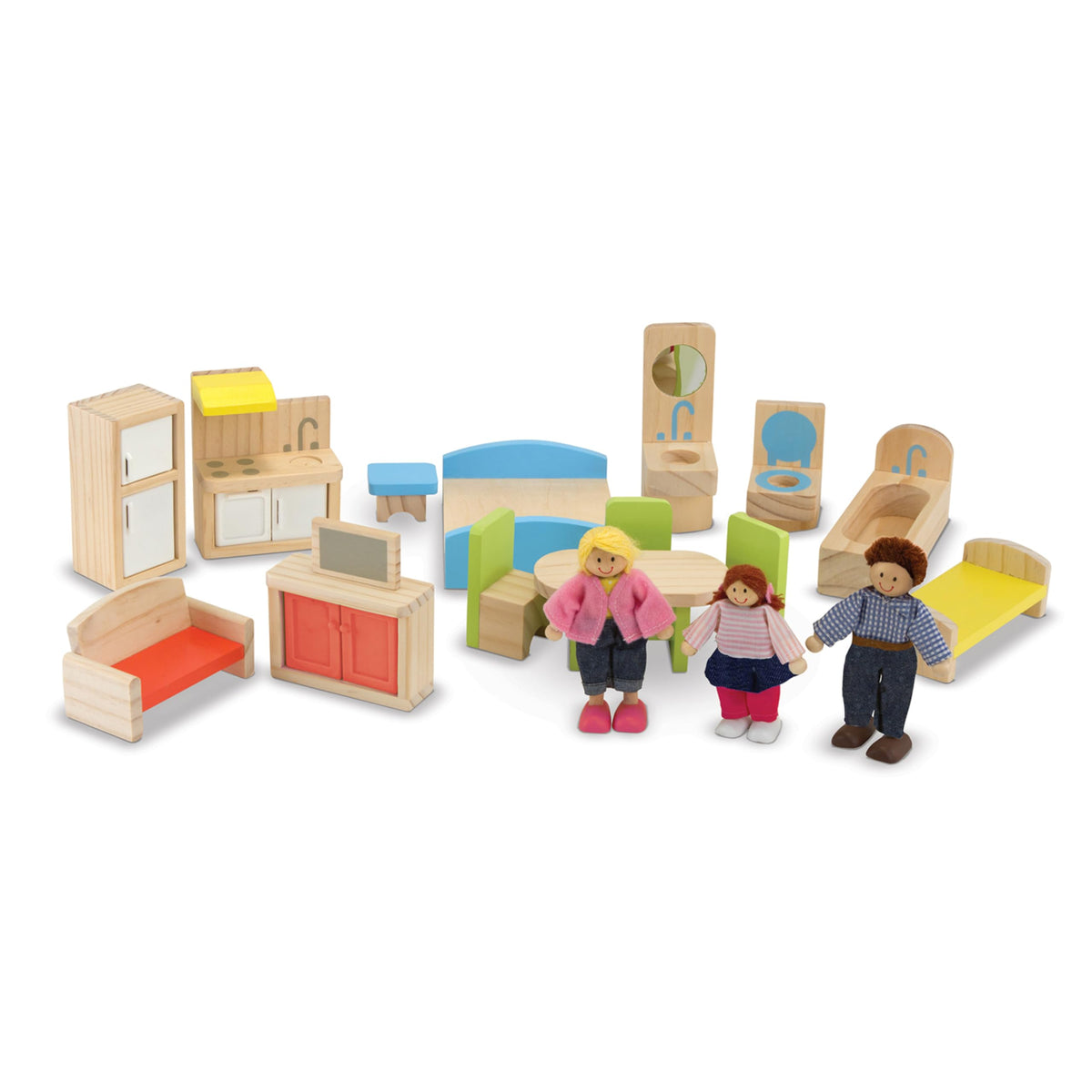 Melissa & Doug wooden hi-rise dollhouse living room furniture setup