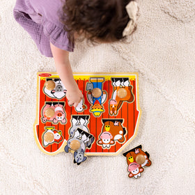 Melissa & Doug first shapes puzzle with cottage art, supports visual matching and hand-eye coordination