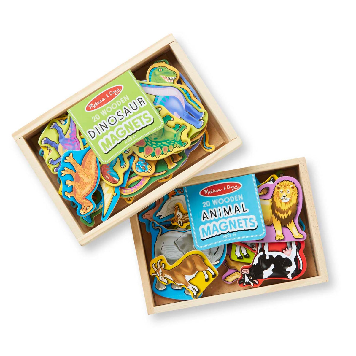 Melissa & Doug wooden magnets set with animals and dinosaurs for creative play and organization.