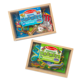 Melissa & Doug wooden boxes help organize magnets after play.