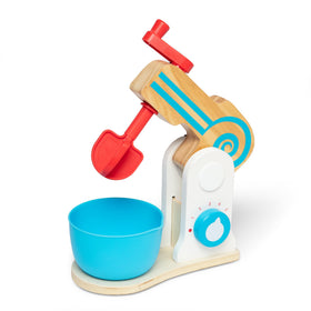 Melissa and Doug wooden make-a-cake mixer set butter piece engages slicing pretend play.