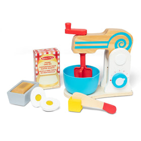Melissa and Doug wooden make-a-cake mixer set mixer boosts imaginative play and dexterity.