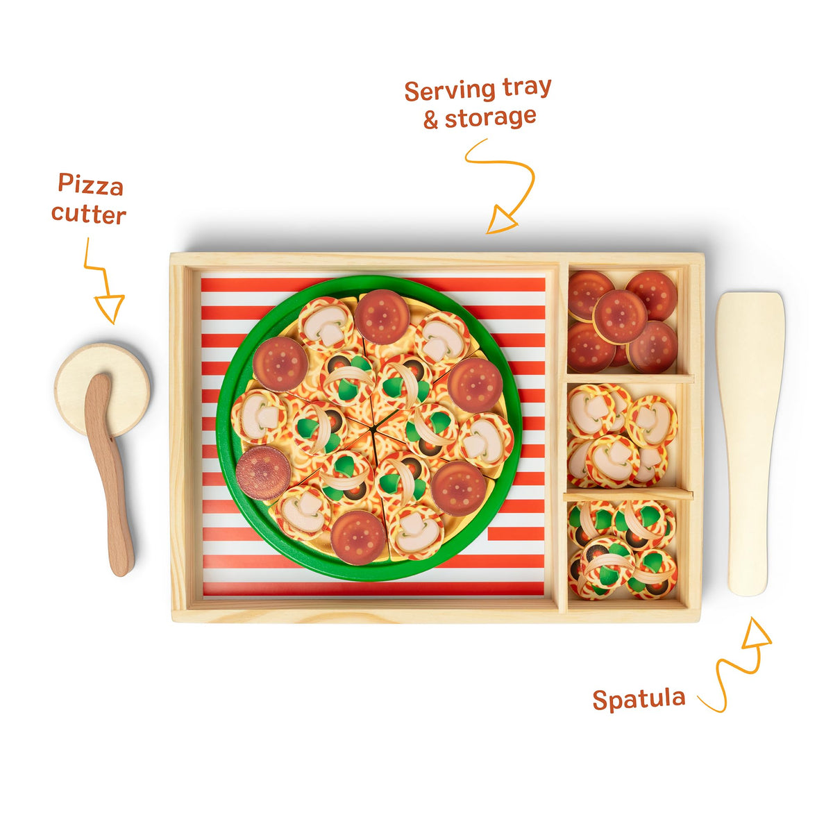 Melissa & Doug pizza cutter slices play food with a crunchy pretend sound