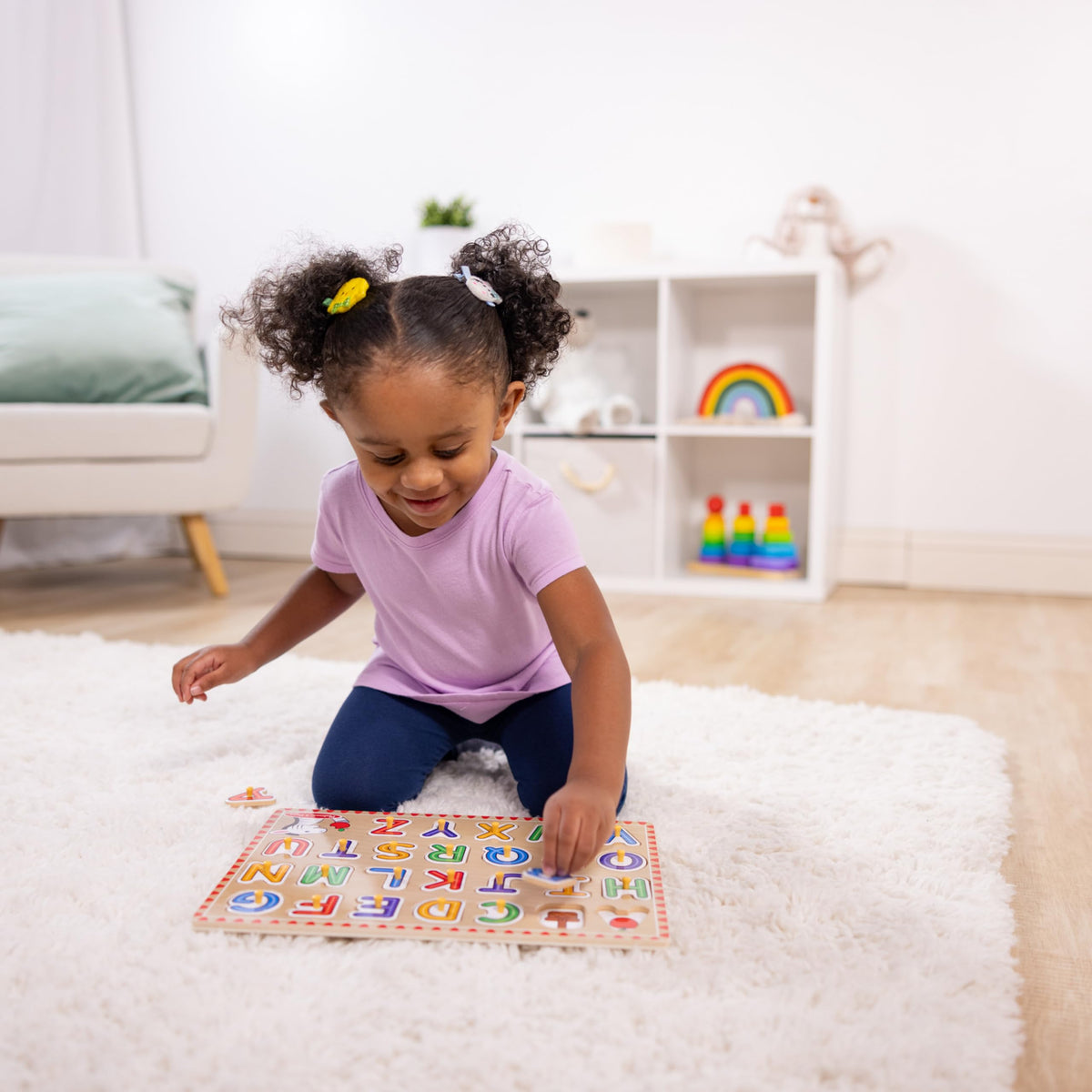 Melissa & Doug wooden puzzle pieces glow with bright colors for engaging learning.
