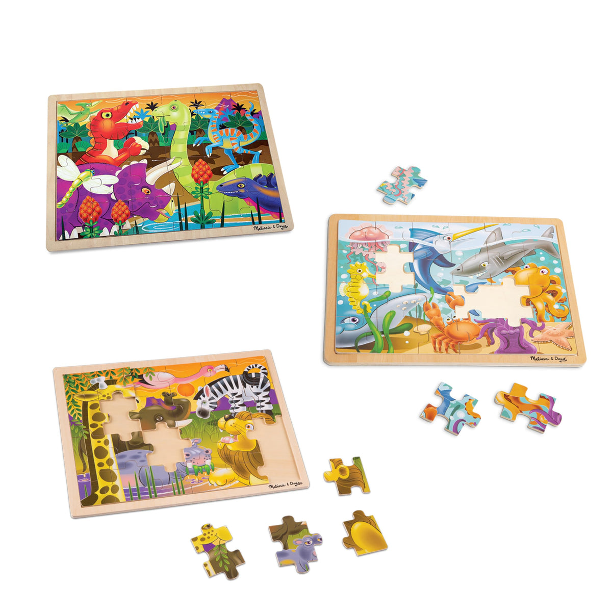 Melissa & Doug wooden puzzle tray: sturdy base keeps pieces organized during play.