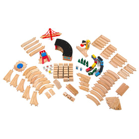 Melissa & Doug Wooden Railway Suspension Bridge adds dramatic train crossings.