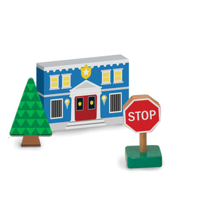 Melissa & Doug wooden town storage tray keeps pieces neatly ready for next adventure.