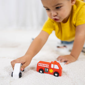 Melissa & Doug wooden town fire engine for dramatic play and colorful exploration.