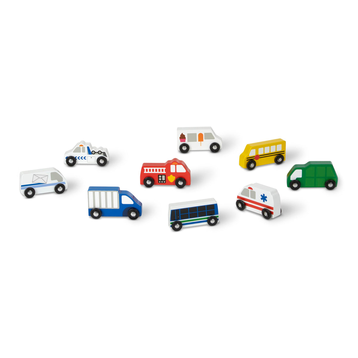 Melissa & Doug wooden town tow truck for rescue-themed play and problem solving.