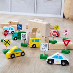 Melissa & Doug wooden school zone sign introduces routing concepts playfully.