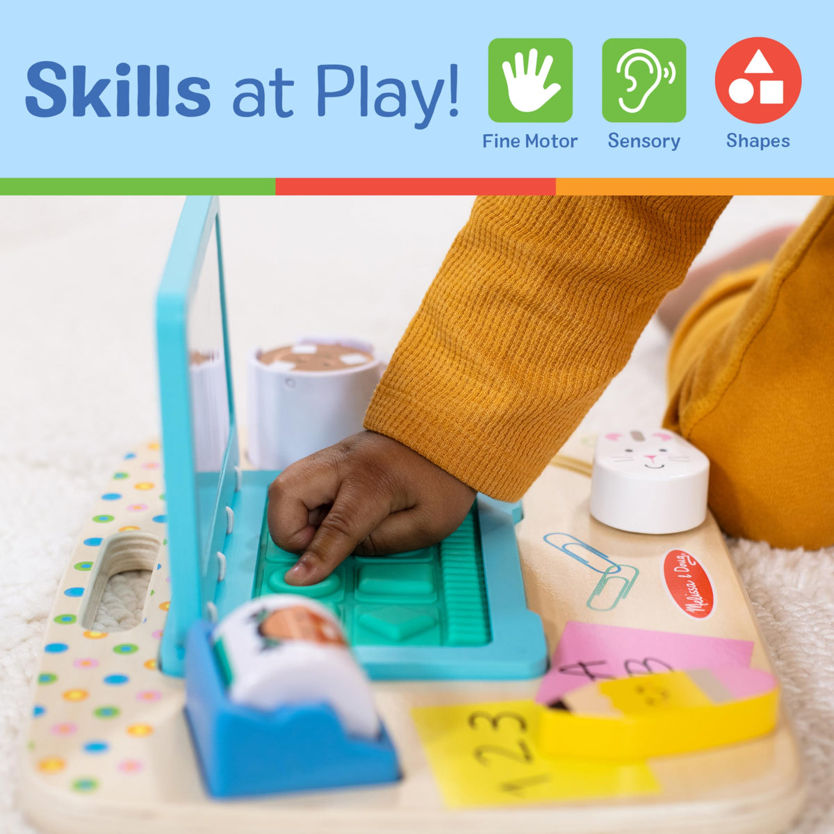 Melissa & Doug wooden pencil spin and mouse slide support hand-eye coordination.