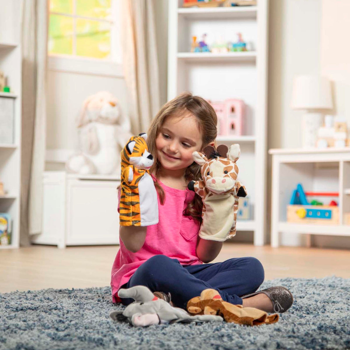 Puppets sized to fit both adults and children for shared play