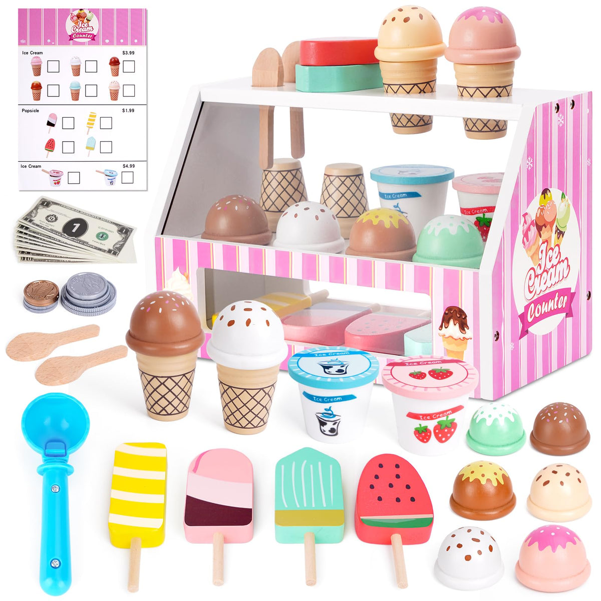 Melofaver ice cream counter with colorful scoops for imaginative play