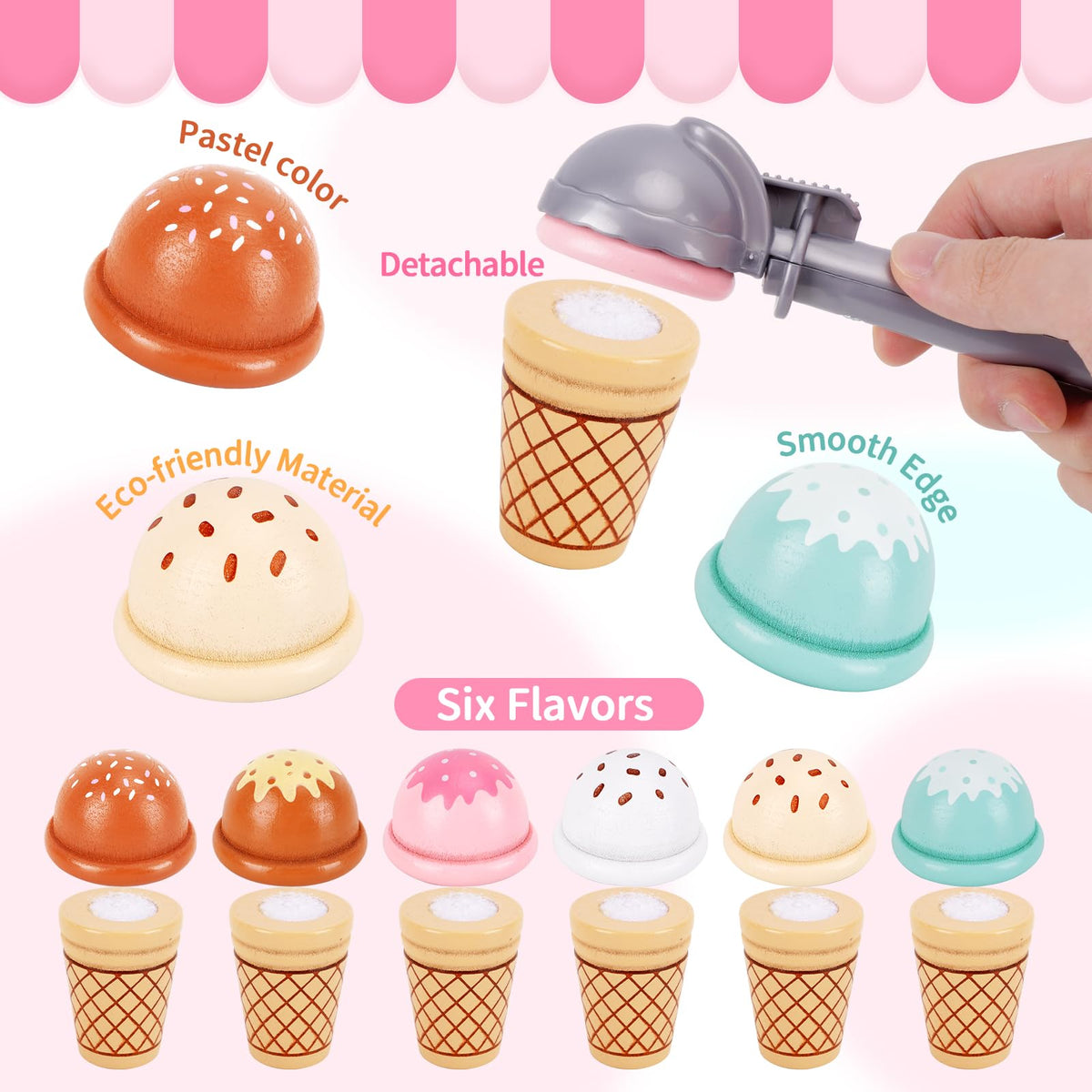 Melofaver ice-cream cups and scooper invite pretend shopping and social play.