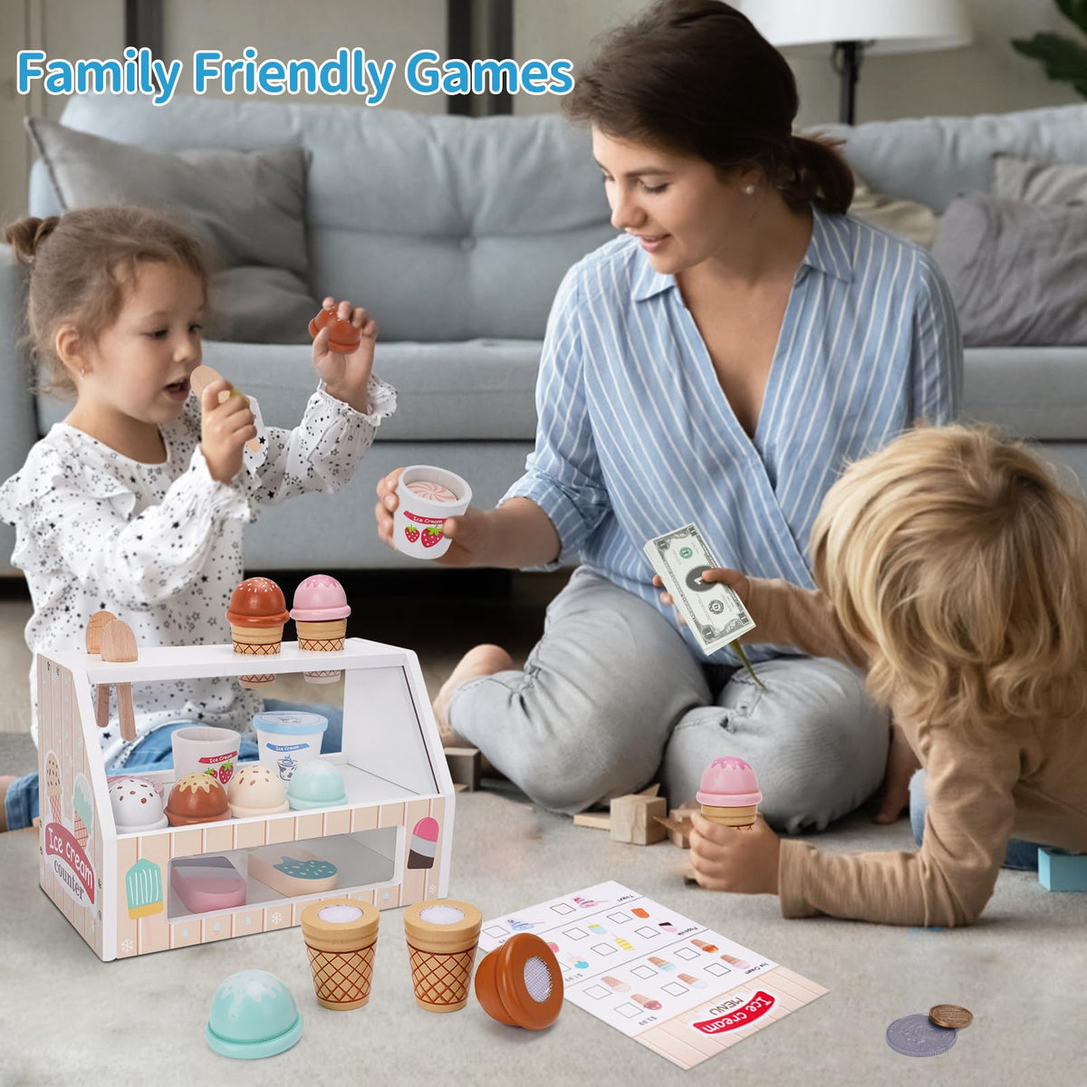 Melofaver ice cream cups invite sharing play and basic sequencing for mini shopkeepers.