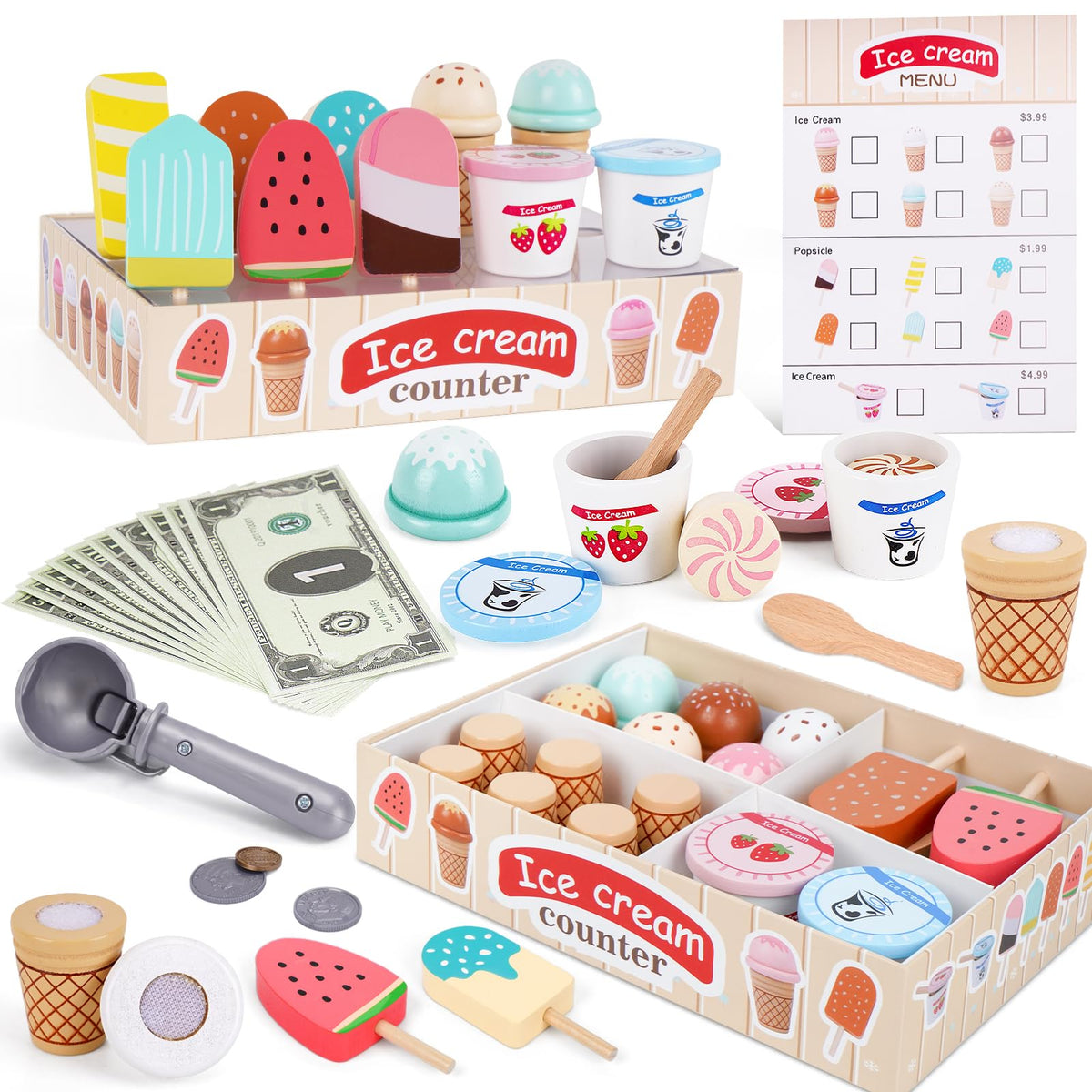 Melofaver wooden ice-cream cones boost imaginative play and color recognition.