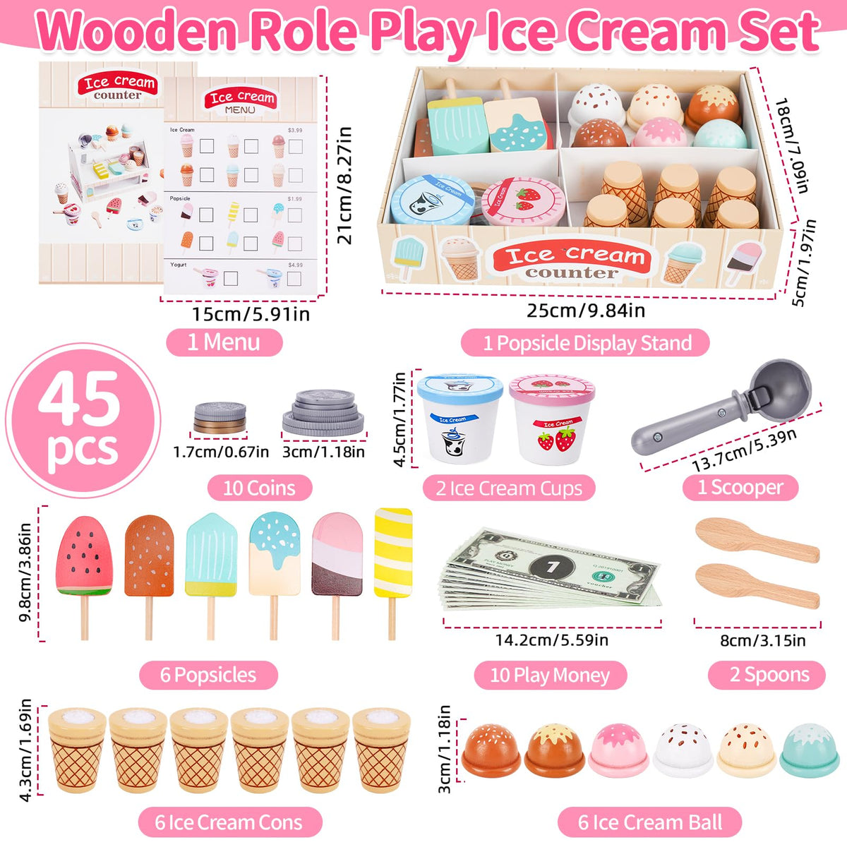 Melofaver wooden popsicles set supports counting fun and fine motor skills.