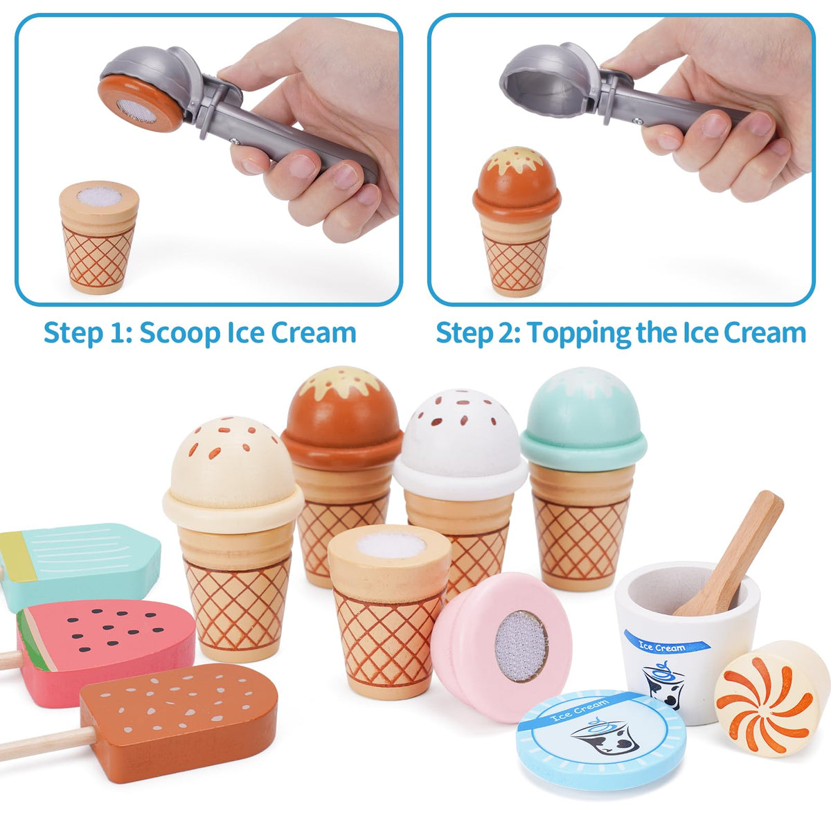 Melofaver wooden spoons aid grip development and menu-based role play.