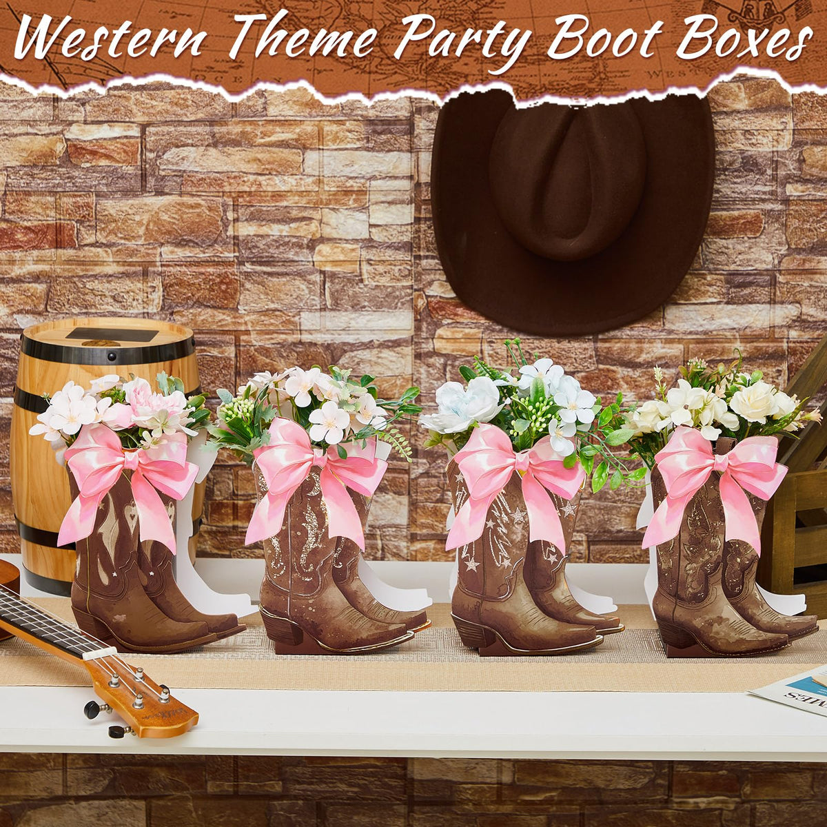 Memorywuu 24 cm boot box centerpiece highlighting tall Western decor