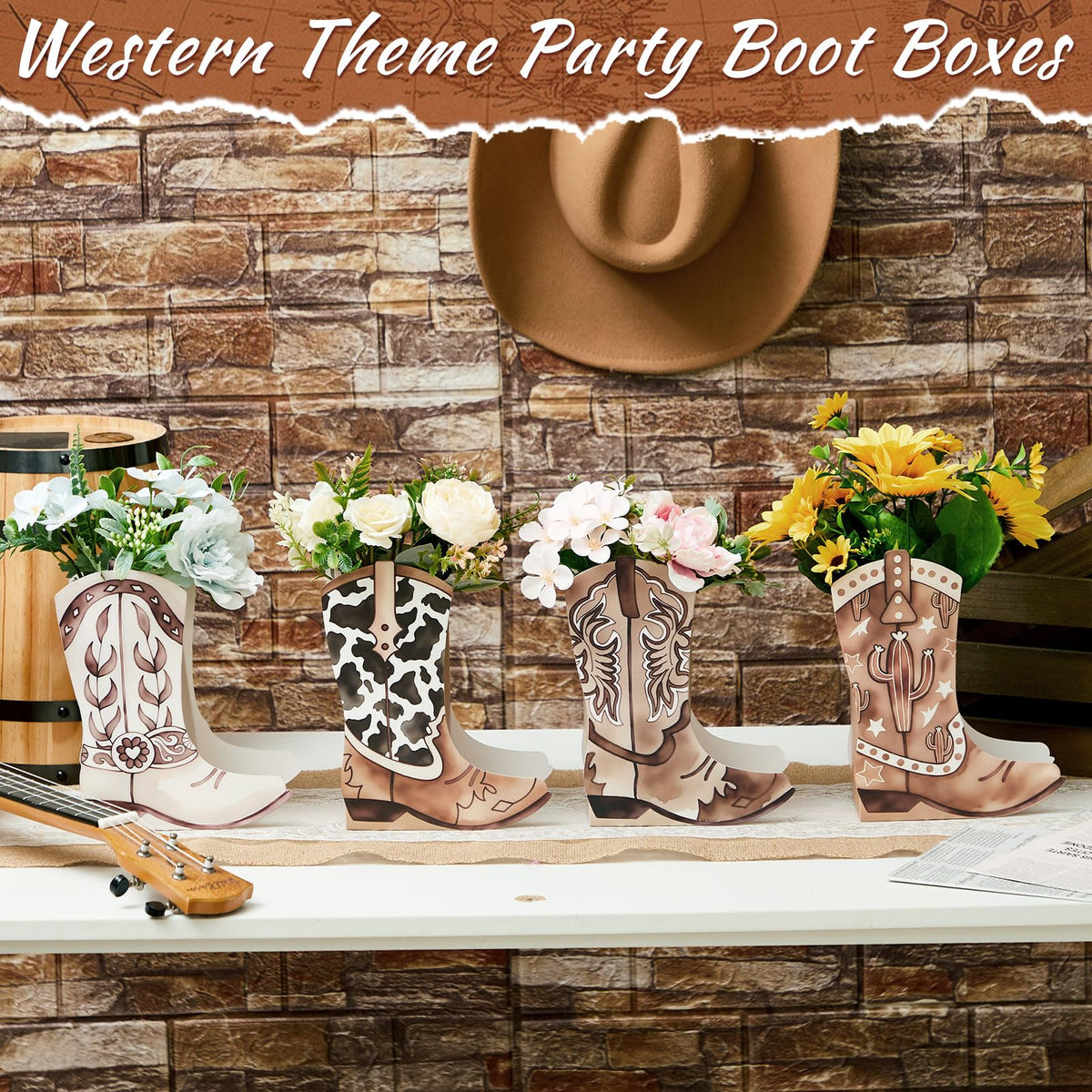 Memorywuu boot-shaped table decor box enhances western-themed gatherings with festive flair.