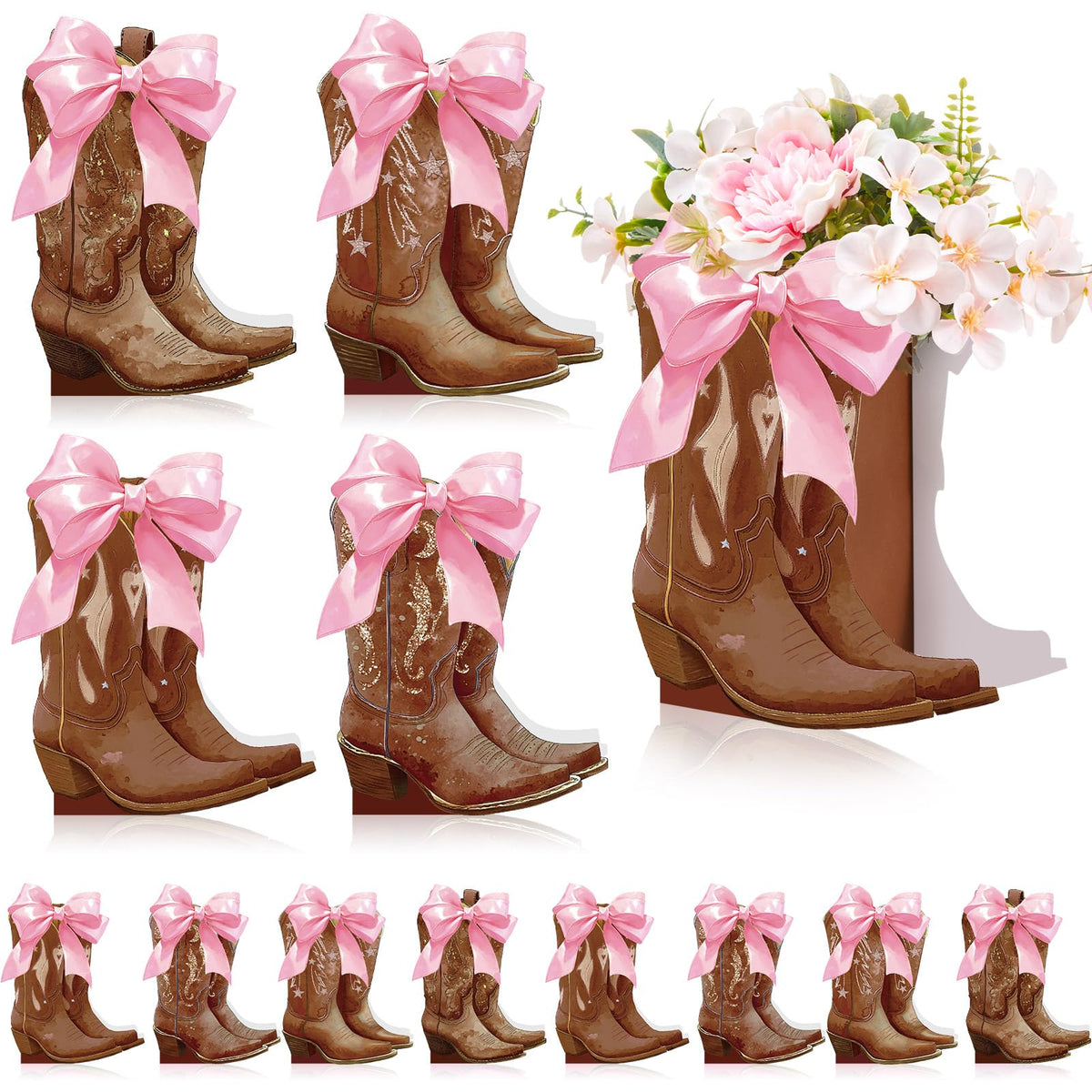 Memorywuu brown cowboy boot box centerpiece on display for western table decor