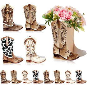 Memorywuu cowboy boots flower box centerpiece adds western charm to tables for weddings and parties.