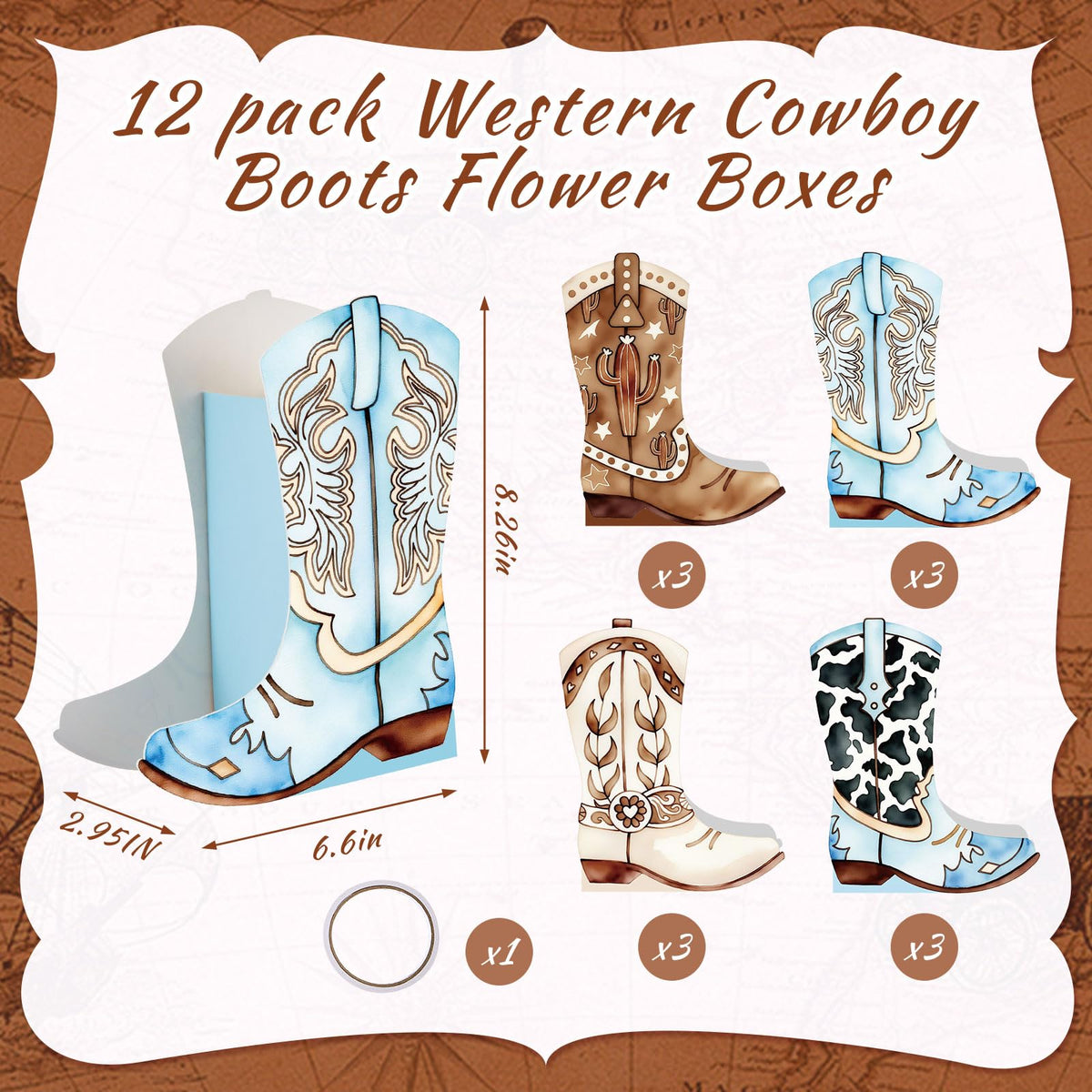 Memorywuu western boots box brown side view highlights rustic charm for barn parties.