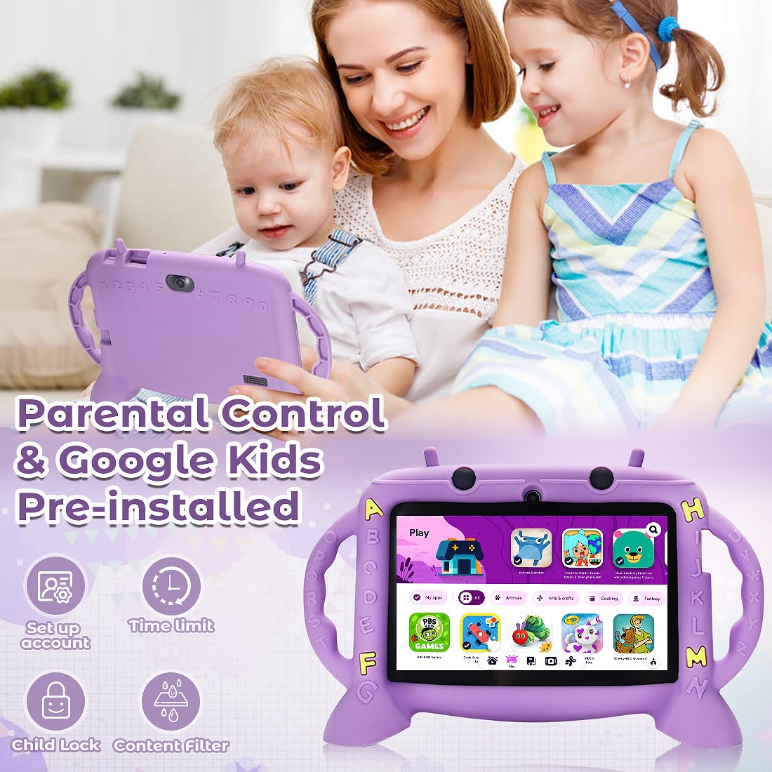 MengDash Kids Tablet 7-inch display, clear visuals for educational apps and videos