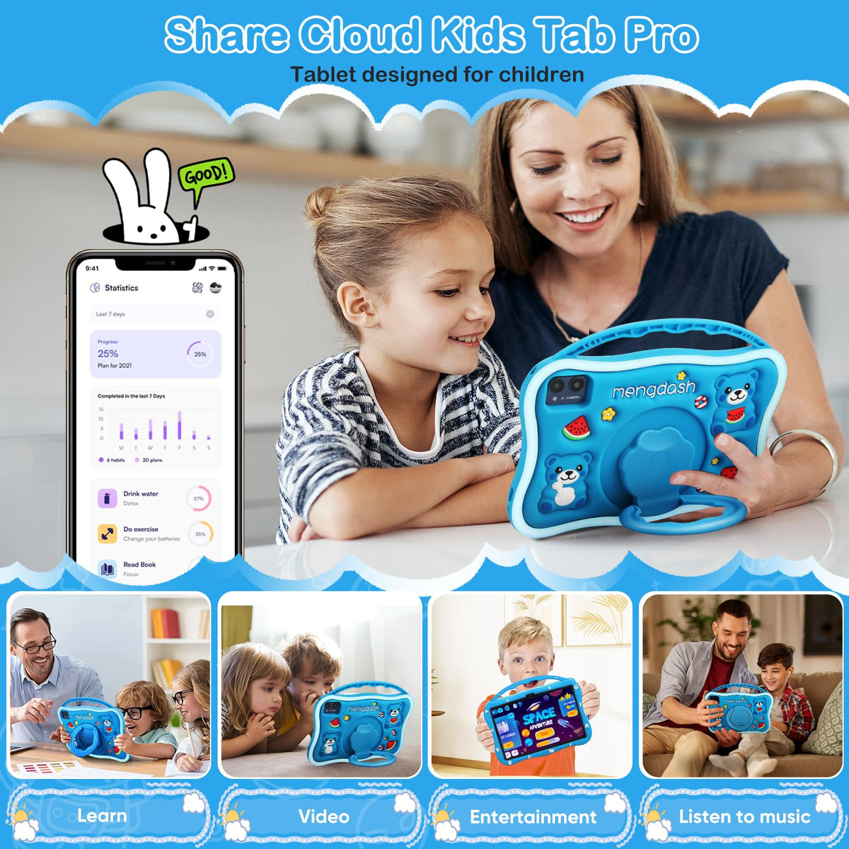 MengDash Kids Tablet Android 14 with Google Play access