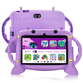 MengDash Kids Tablet purple, front view, ideal for learning and play with a sturdy design