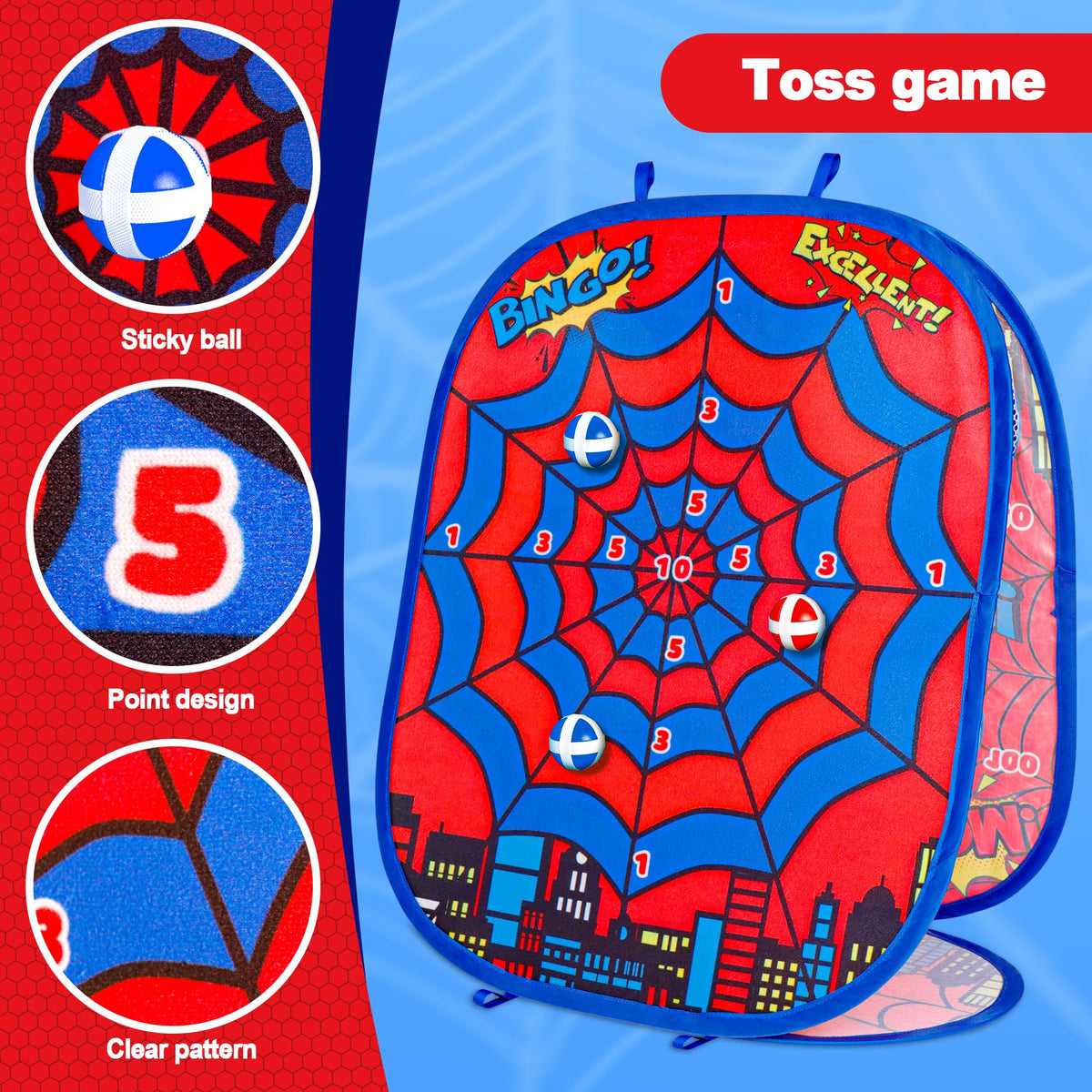 Menglepig 3-in-1 bean bag toss board with darts and holes enables targeted tossing.