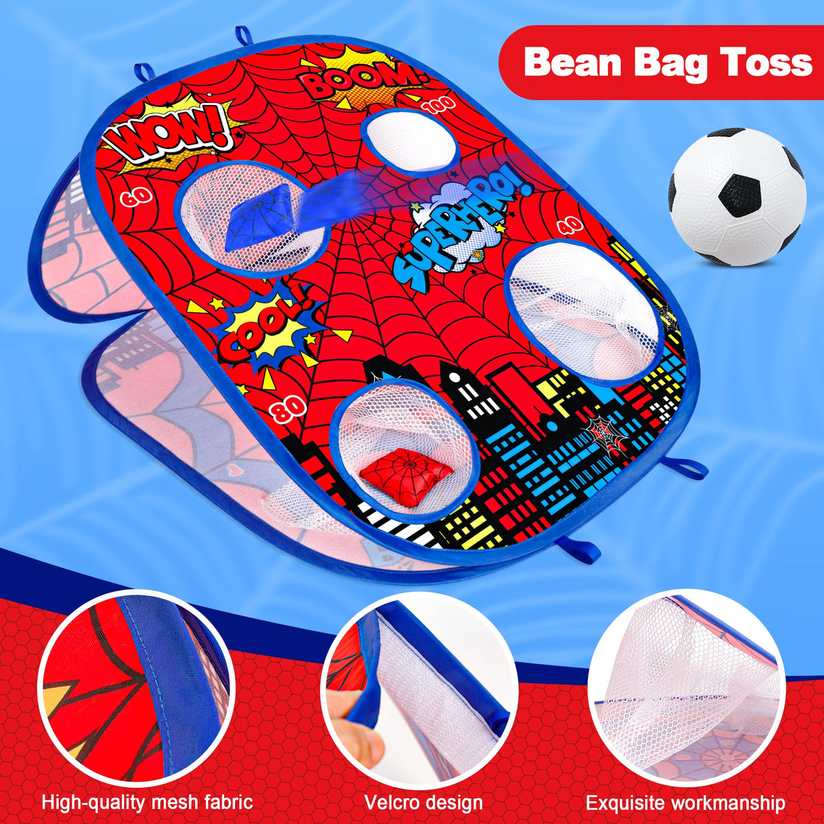 Menglepig 3-in-1 bean bag toss board top view showcases dual-sided play surfaces.