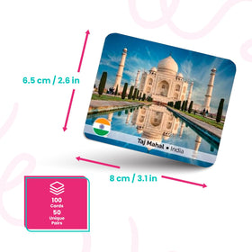 Menique Explore the World landmark card featuring Taj Mahal for world heritage