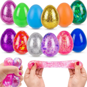 Menzcci Easter egg squishy toy in bright glitter color for sensory play and stress relief.