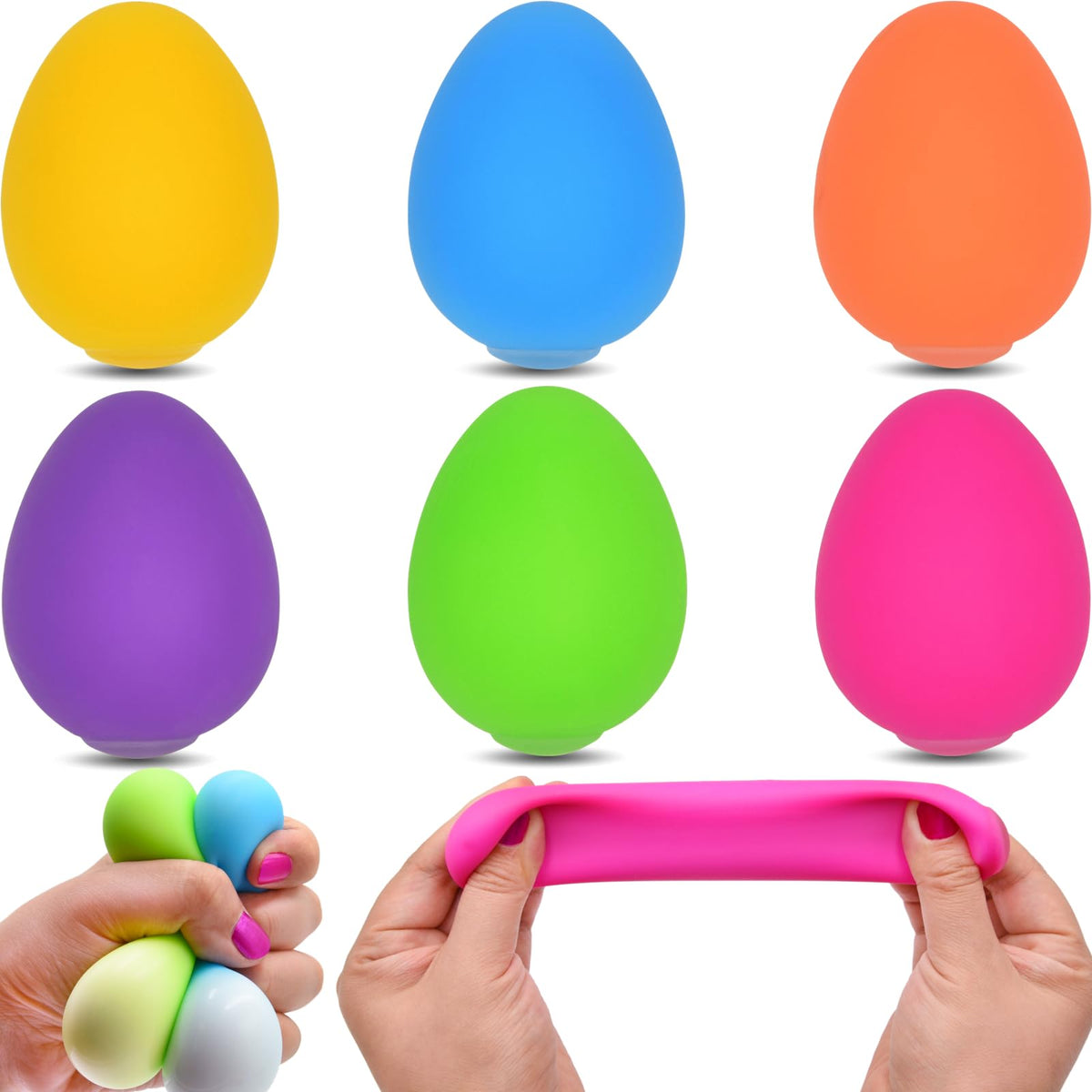 Menzcci Easter eggs squeeze toy six-pack in vibrant colors for Easter egg hunts