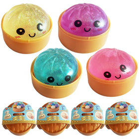 MEOAKJ dumpling squeeze toy in steamer basket for playful storage and tactile fun
