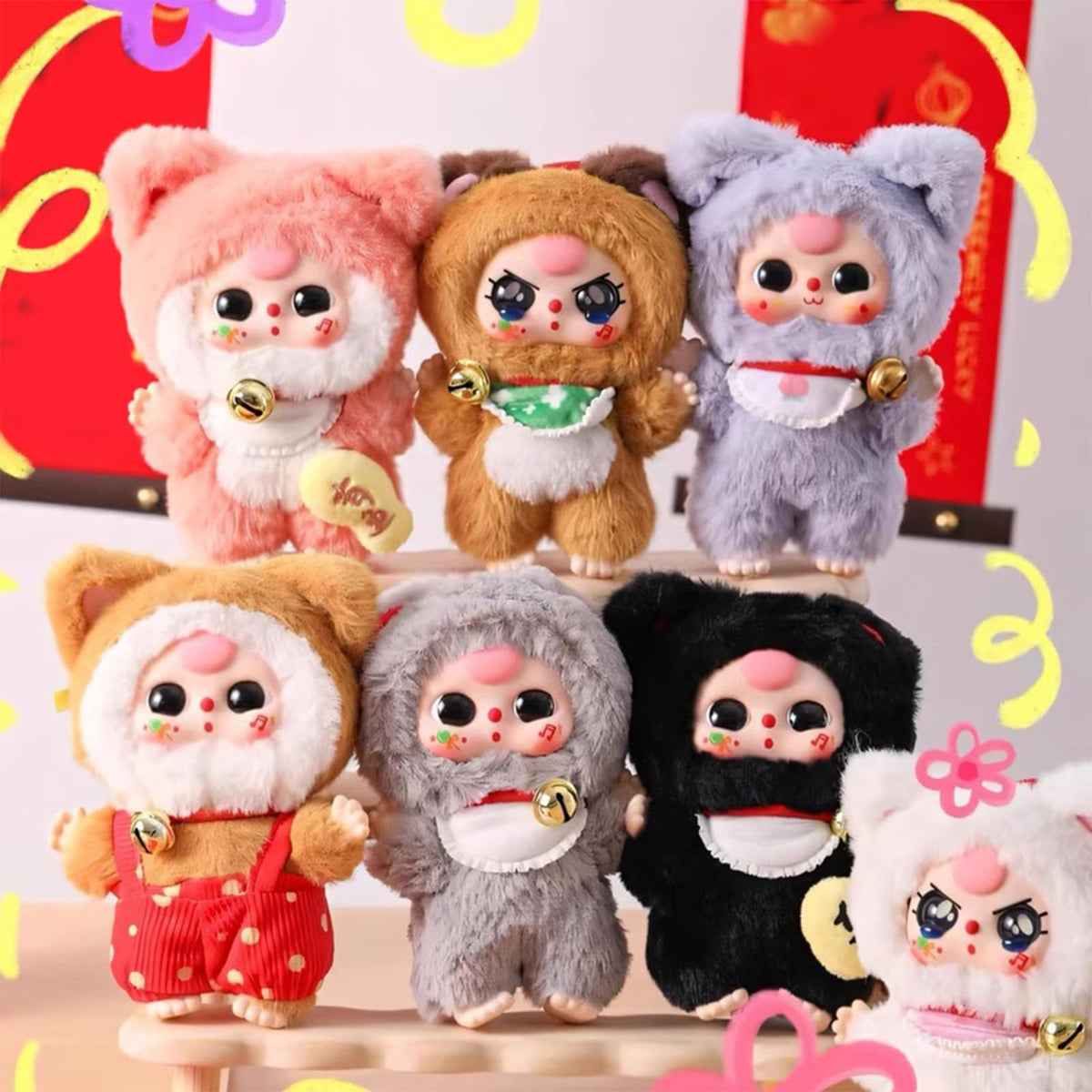 Meokro Baby Three Billionaire Lucky Cat plush close-up for cuddly playtime
