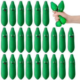 Meooeck 24-pack pickle stress balls with four expressions for party favors.